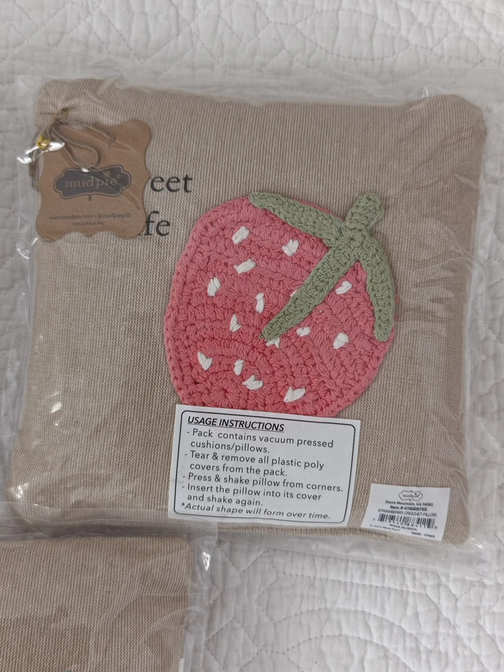 Mud Pie 8x8 Set Of 3 Crochet Pillow Set
